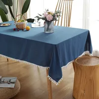 Table Cloth with Small Ball Tassel Solid Color Desktop Cover Cotton Home Wedding Table Cover Round Decor Background Cloth Coffee