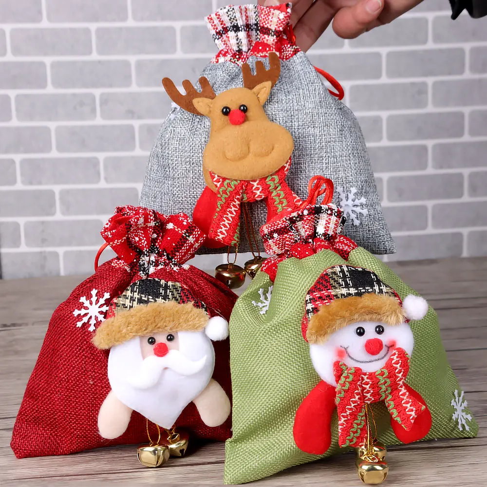 

2023 Christmas Santa Sack Children Xmas Gifts Candy Stocking Bag Exquisite Elk Santa Claus Printed Linen In Christmas Decoration