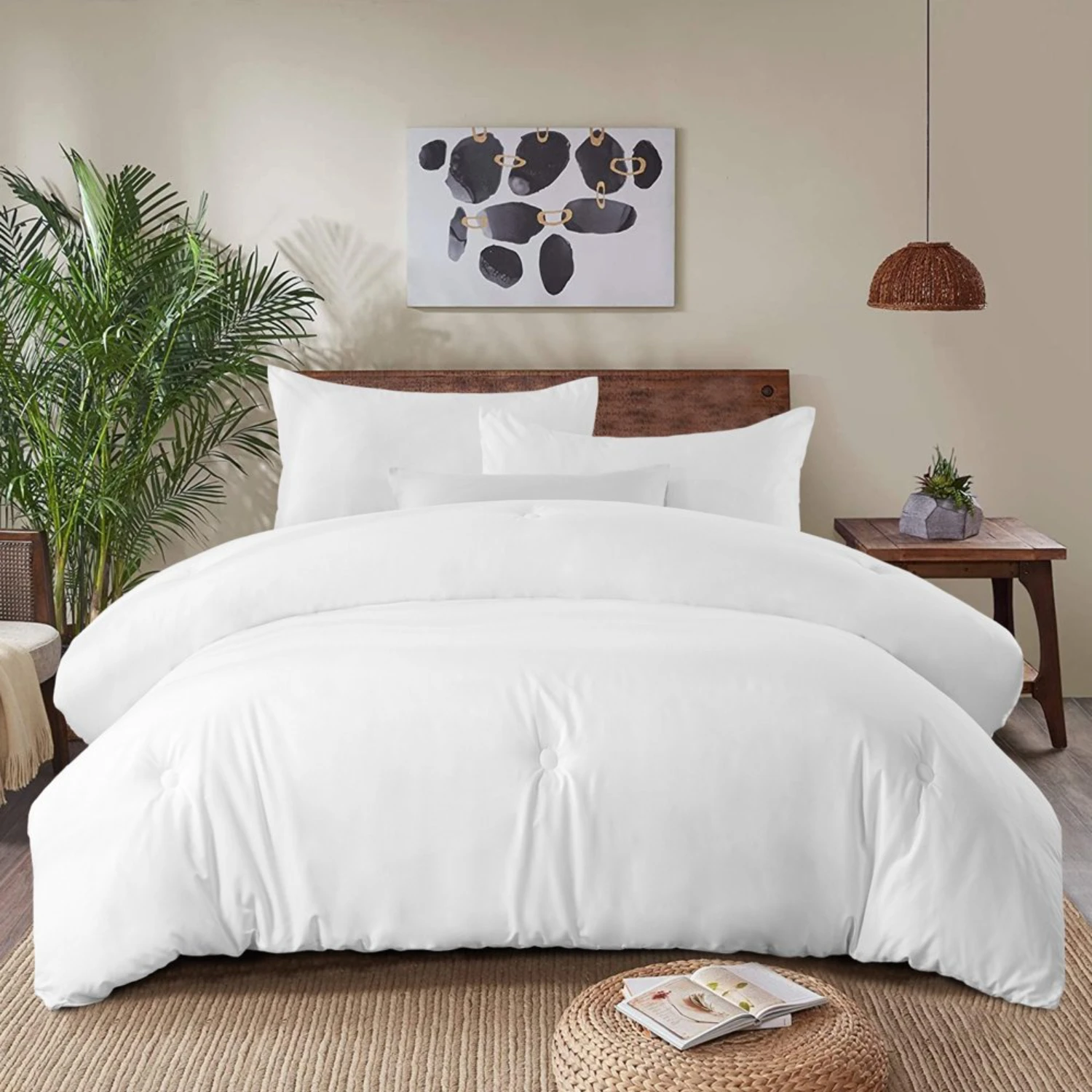 

White Comforter Set - Soft and Fluffy Bedding 3 Pieces Set, Microfiber White Bedding Sets Size, Bed Set with Comforter, Pillow