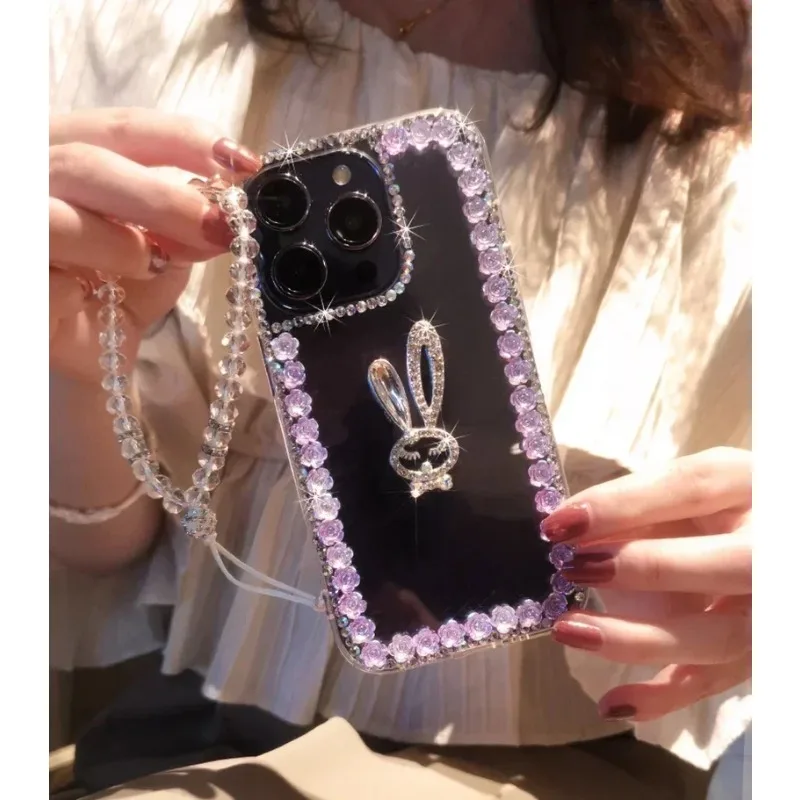 Милый чехол для телефона с кроликом и кристаллами цветами Huawei P50 P60 Pro Mate 50 60 Honor 80 90