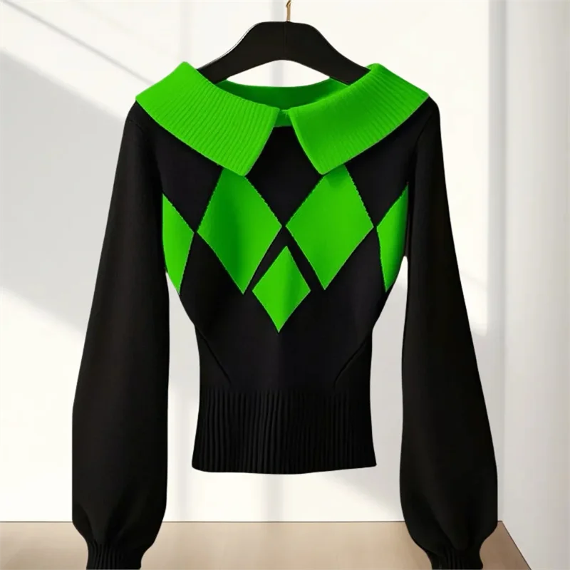 Новинка весна-осень и зима 2025 уникальный очень красивый ромбовидный свитер с