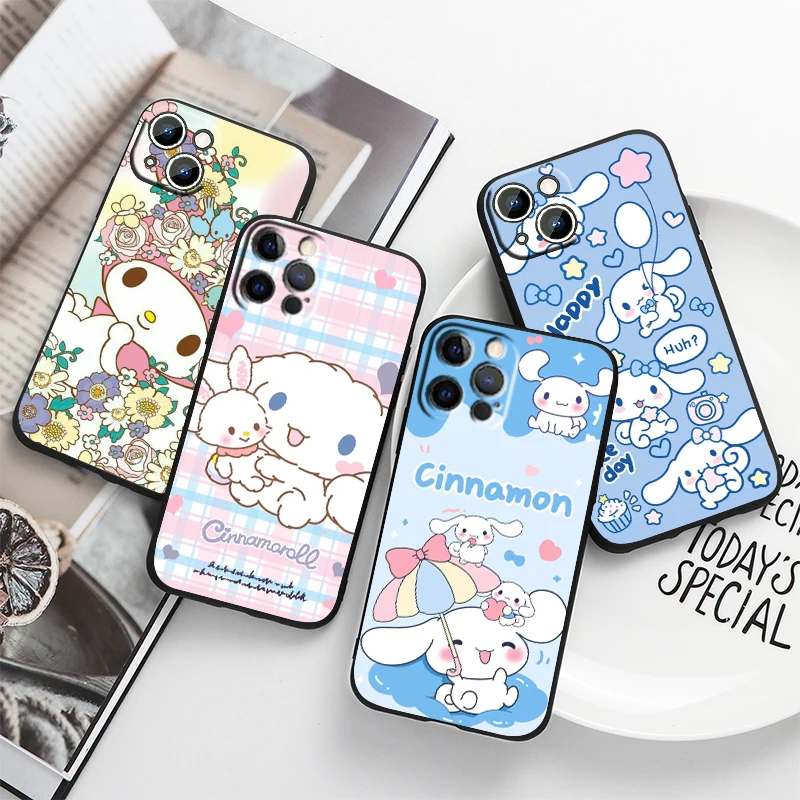

Cinnamoroll Cute Dog For Apple iPhone 14 13 12 11 Pro Max Mini XS Max X XR 7 8 Plus 5S Silicone TPU Black Phone Case Coque Capa