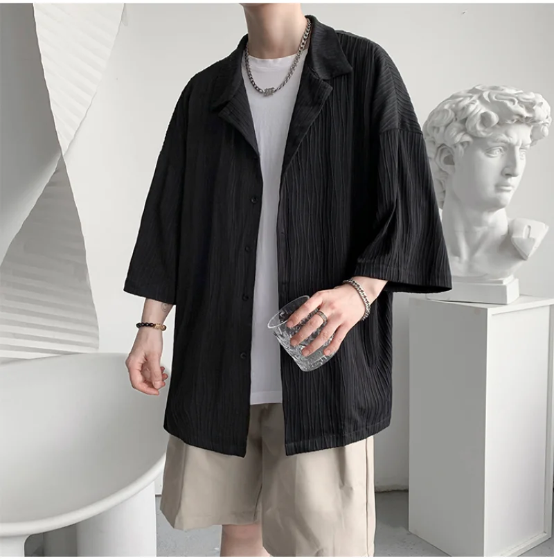 

Мужская свободная рубашка с коротким рукавом, корейский стиль, летний топ, кардиган, блузки