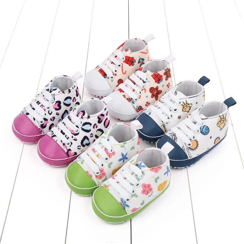 

Newborn Baby Canvas Shoes Flower Planet Gingerbread Man Leopard Print Non-slip Walking Shoes Casual Flats for Girls Boys