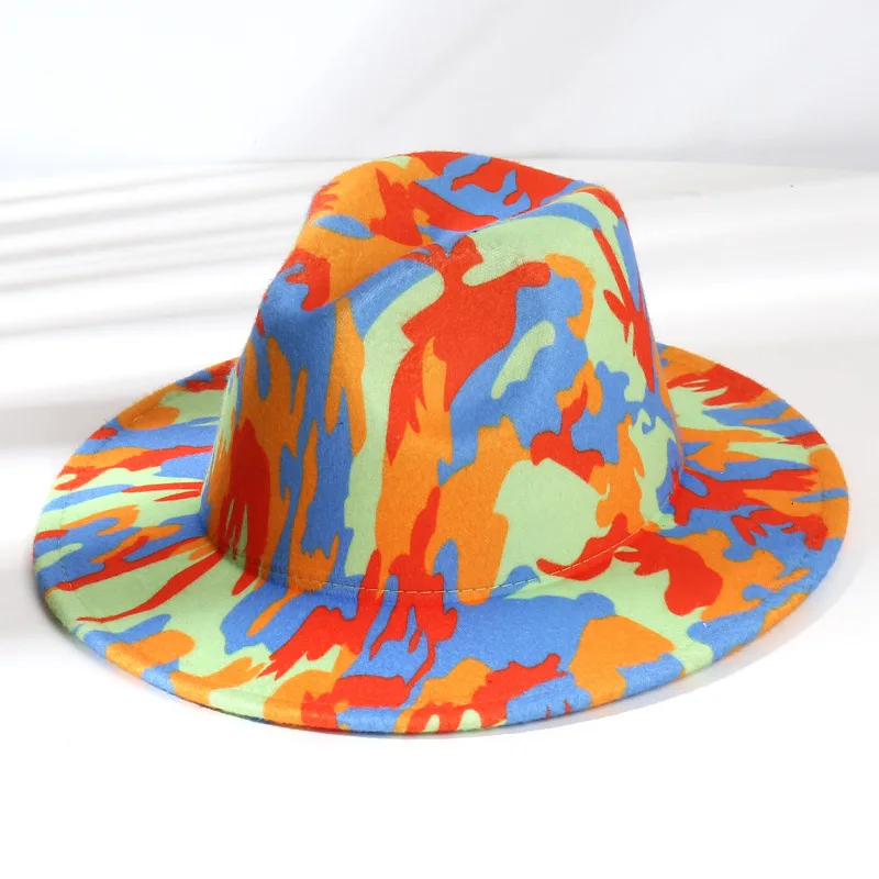 

Women Jazz Hat Colorful Graffiti Big Brim Fedora Cotton Broad-Brimmed Hat Fashion Fedoras Top Hat Classic Parties Porkpie Cap