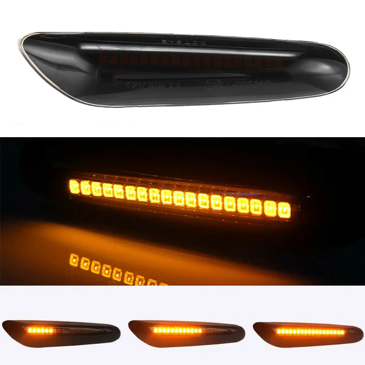 2X LED Smoked Dynamic LED Side Marker Light Amber Turn Signal Blinker Lamp For For BMW E90 E92 E60 E87 E82