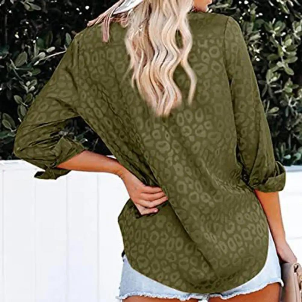 

Temperament Charming Office Lady Leopard Print Satin Women Shirt Breathable Female Shirt Long Sleeve Streetwear