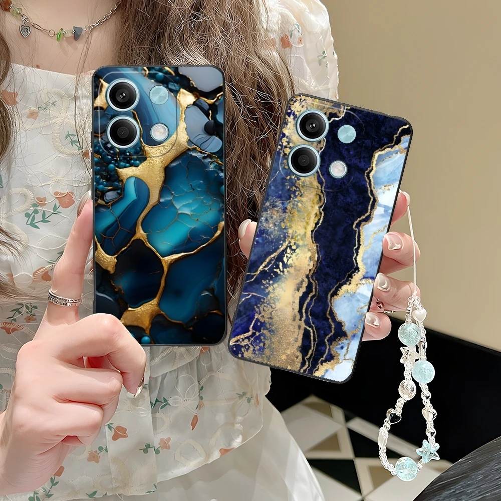 Luxury Golden Stone Mobile Cell Phone Case for Xiaomi POCO M6 M5 M4 M3 X6 X5 X4 X3 F6 F5 F4 F3 F2 C40 Pro GT 5G Black Cover