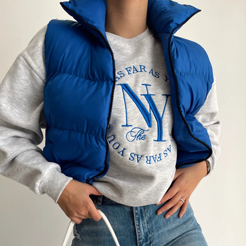 

2022 Winter Jacket Women's Casual Sleeveless Zipper Jacket Cardigan Lady Office Autumn Warm Fashion Solid Color Cotton Jacket