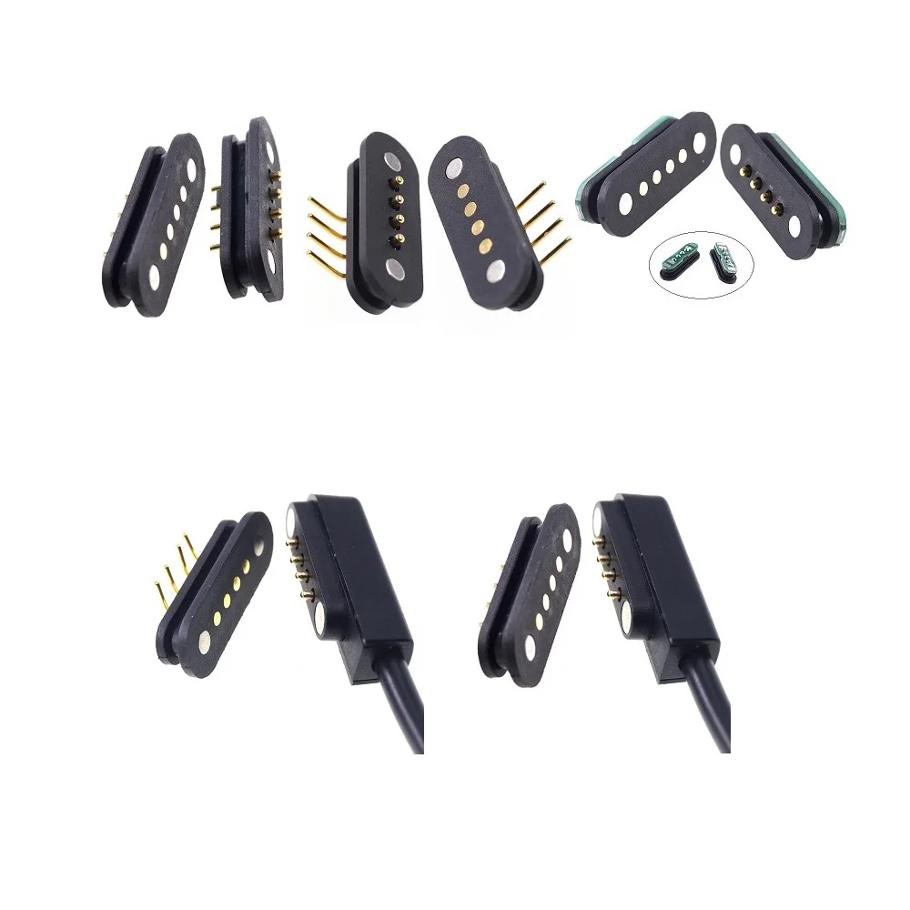 

2 Pair Spring-Loaded Pogo Pin Magnet 4 Pins 2.5 mm Grid Strip 1 Row Through Holes Board Solder Male Female Straight 2A 36V DC