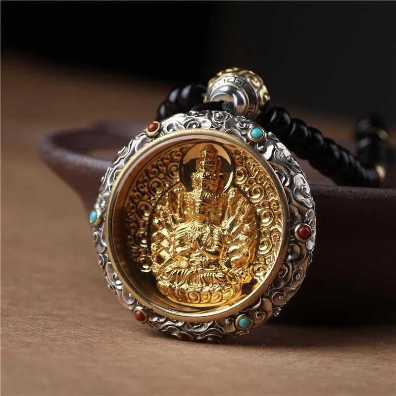 Длинное ожерелье для мужчин и женщин кулон в ретро стиле Гуаньинь Будда тысяча