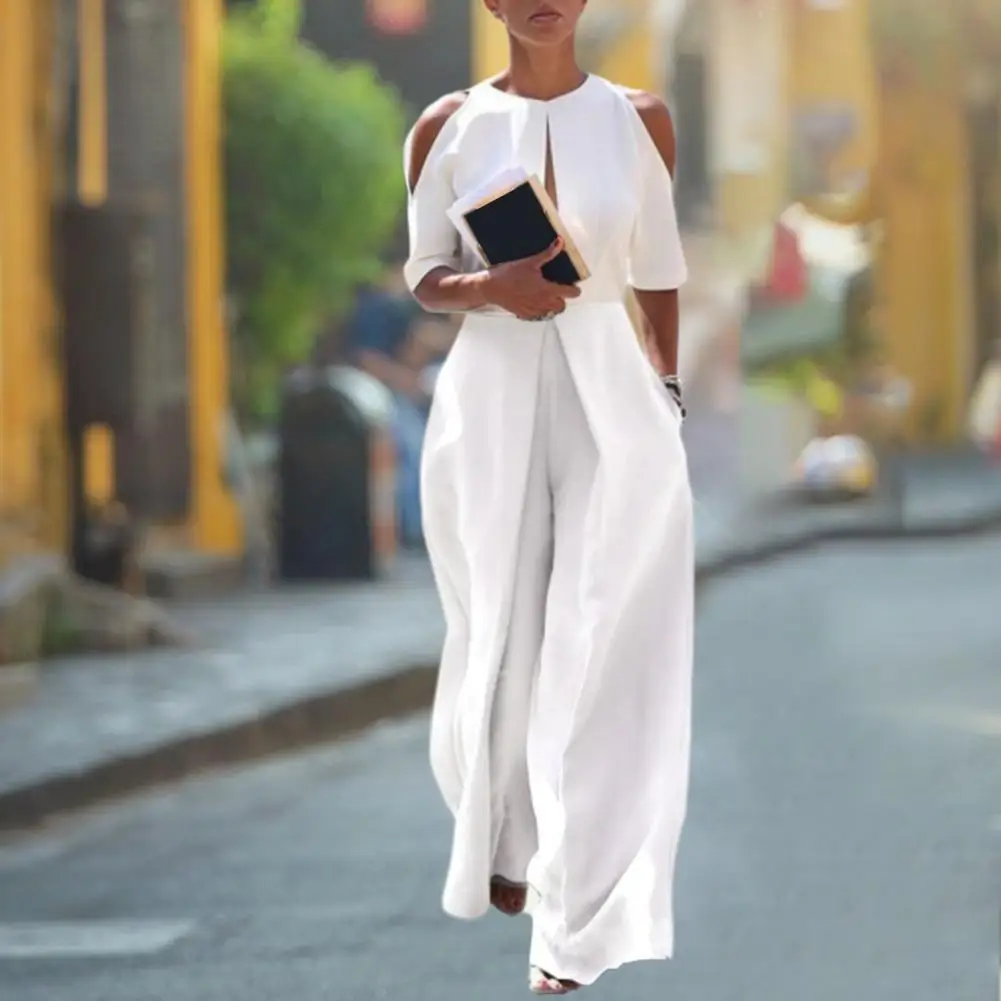 

Офисный комбинезон, мягкая текстура, Рабочий Комбинезон, прямой длинный Стильный комбинезон с открытыми плечами, элегантный женский комбин...