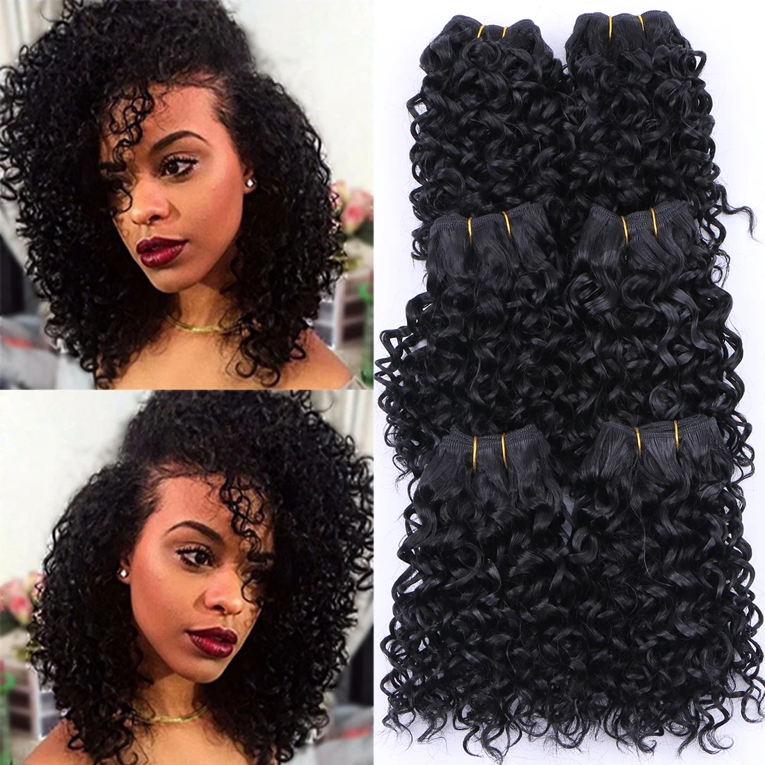 

REYNA Synthetic Kinky Curly Hair Extensions For Black Women High Temperature Fiber Weave Hair Bundles 6 Pieces One Set