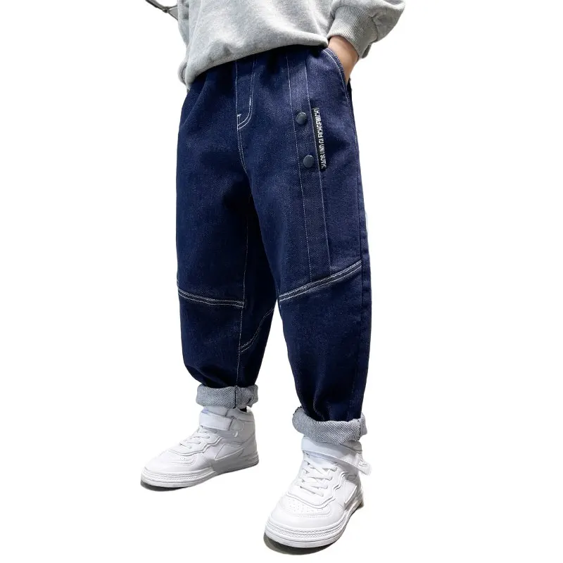 

Teen Boys Jeans 2022 New Fashion Spring Autumn Loose Elastic Waist Hip Hop Solid Children Clothes Harem Pants High Quality 5-14T