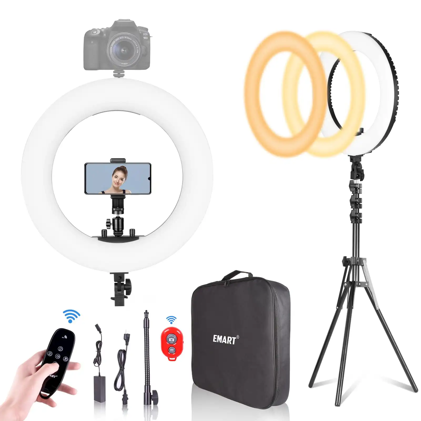 

Free Shipping 18-inch Ring Light with Stand Big Adjustable 3200-5500K LED Lights Ring with Ultra-Wide Lighting Area for Camera P