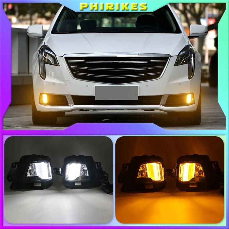 

Светодиодный ные противотуманные фары, дневные ходовые огни для Cadillac XTS 2018-2019 с желтым сигналом поворота