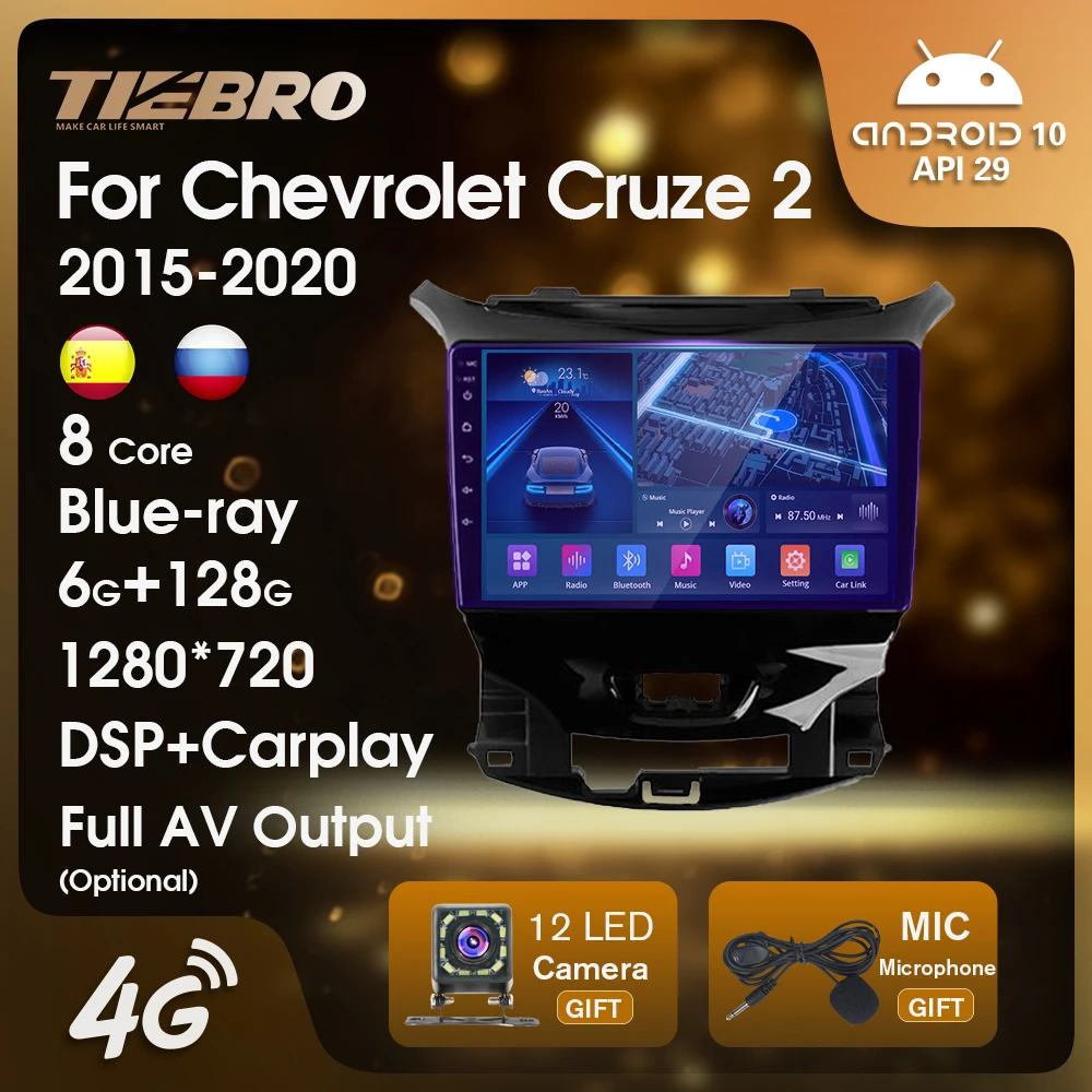 

TIEBRO Android10 Car Multimedia Player Car Radio For Chevrolet Cruze 2 2015-2020 Blu-ray 2 Din Stereo Receiver Carplay Car Video