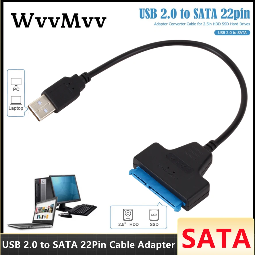 USB 2.0 To SATA 22pin Cable Adapter Converter Lines HDD SSD Connect Cord Wire for 2.5in Hard Disk Drives for Solid Drive Disk