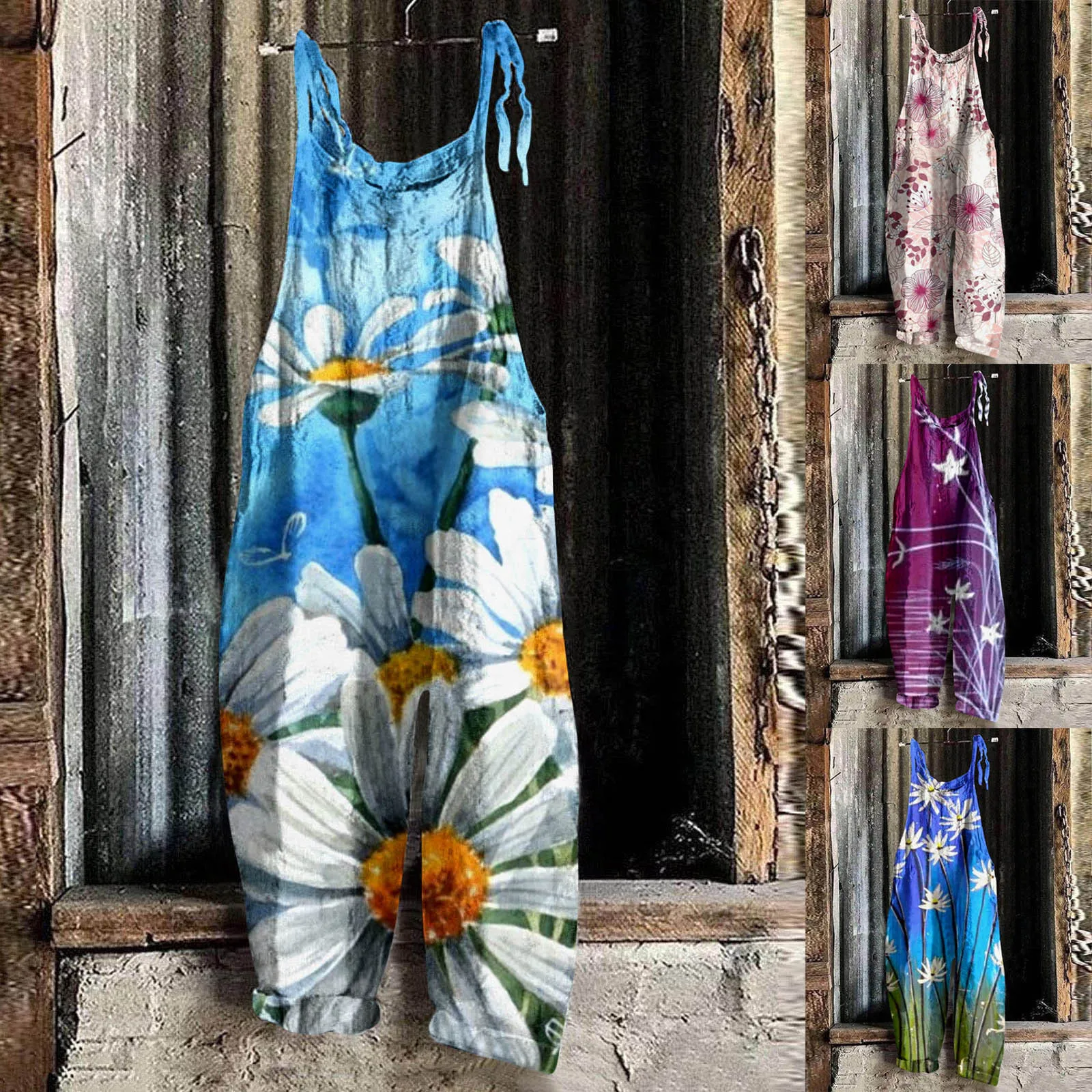 

Women Spring Summer Casual Fashion Sleeveless Trousers Jumpsuit Floral Print Bandage Pocket Jumpsuit Comfy Jumpsuits for Women