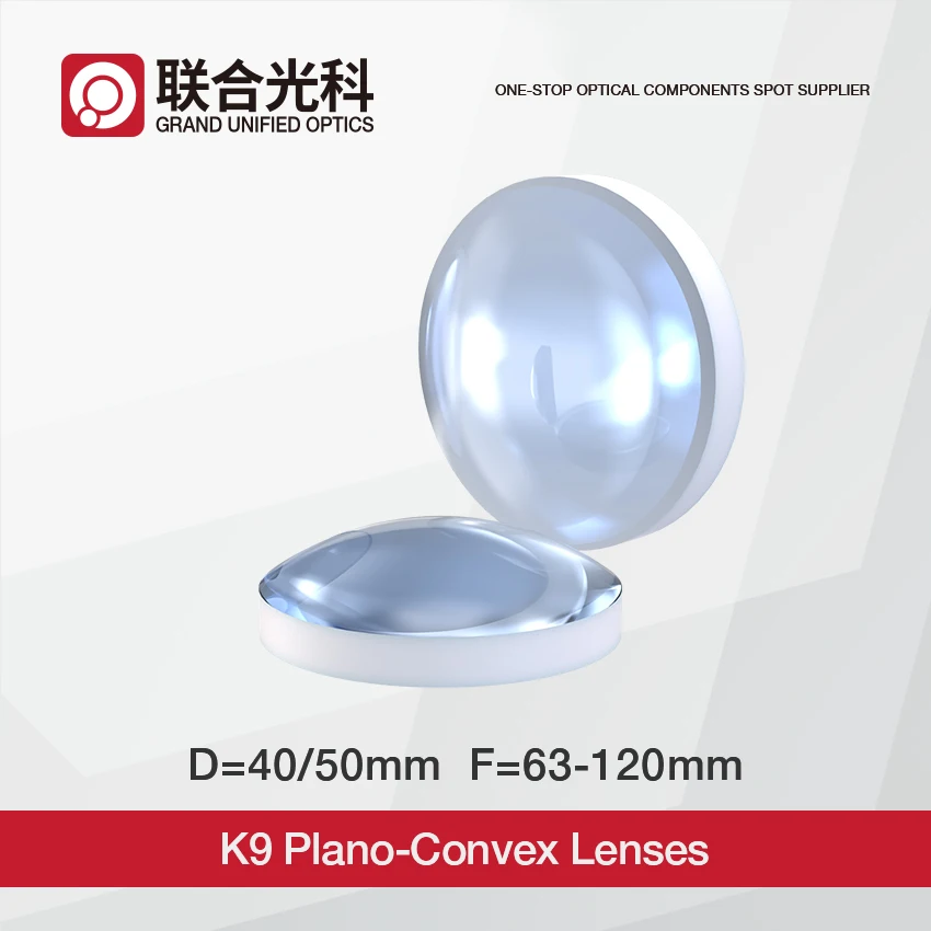 

Dia 45mm 50mm K9 Optical Glass Plano Convex Lenses With VIS NIR SWIR Coating FL 63mm 80mm 100mm 120mm