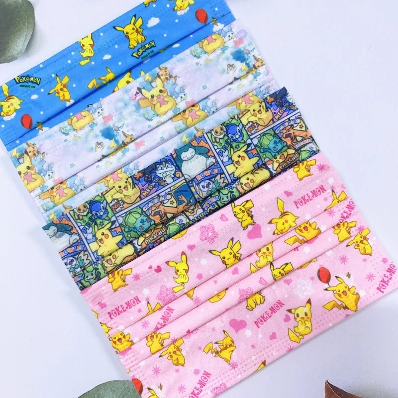 

50Pcs Kawaii Anime Pokemon Pikachu Mask Disposable Protective Three Layers Face Mask Cartoon Dust Mask Boy Girl Gift No Box