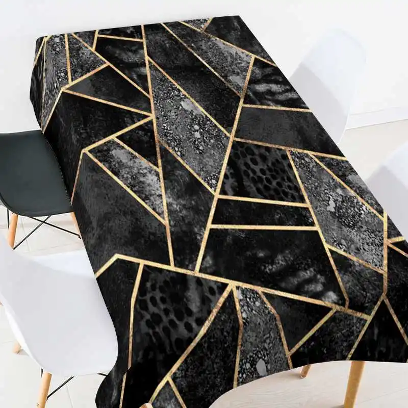 Geometric Striped 3D Tablecloth Black&Gray Splice Pattern Thicken Washable Rectangular Table Cloth for Kitchen Nappe De Table