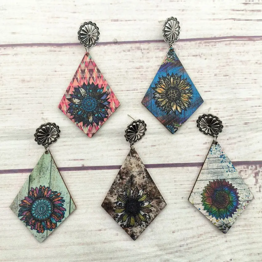 Бирюзовый Леопард Подсолнух деревянный узор геометрической идентификации для