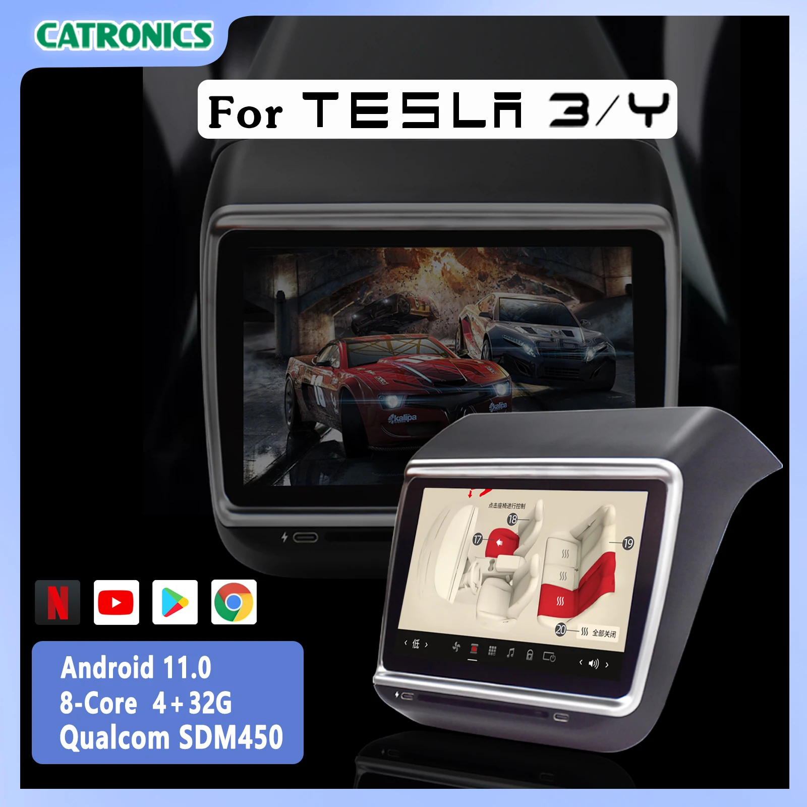 

CATRONICS for Tesla Model 3/Y NEW 7.2” Rear Entertainment & Climate Control Display Tesla Model Y 2023 Accessories Android 11.0