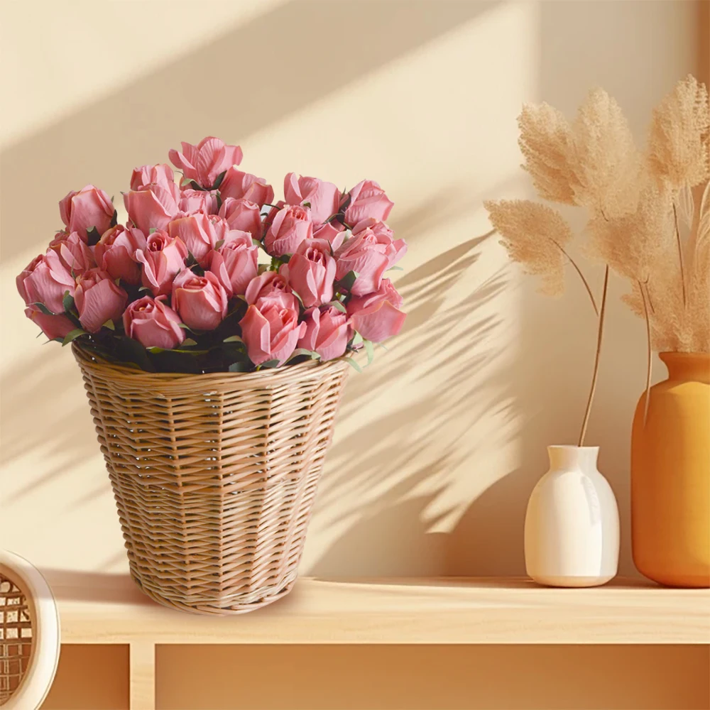 Винтажная корзина для отходов из соломы мусорная ручной работы офисных хранения