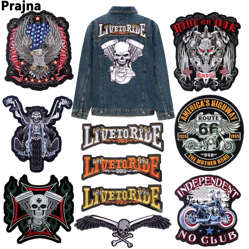 

Skull Motorcycle Patches For Clothing Thermoadhesive Patches On Clothes Biker Embroidered Patches On Clothes Back Large Patch