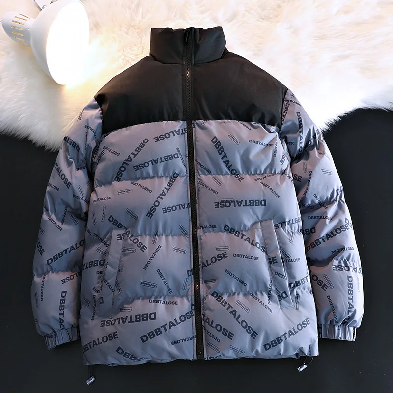 2022 Men's  Puffer Jacket Streetwear Stand Collar Ripstop Quilted Padded Cotton Jacket Fashion Contrast Winter Jacket for Men