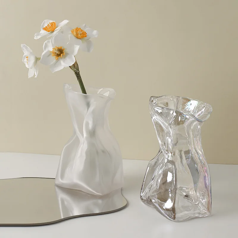 CuteLife Aesthetic Modern Transparent Glass Flower Vase Living Room Home Decoration Table Vase Ins Wedding Hydroponic Plant Vase