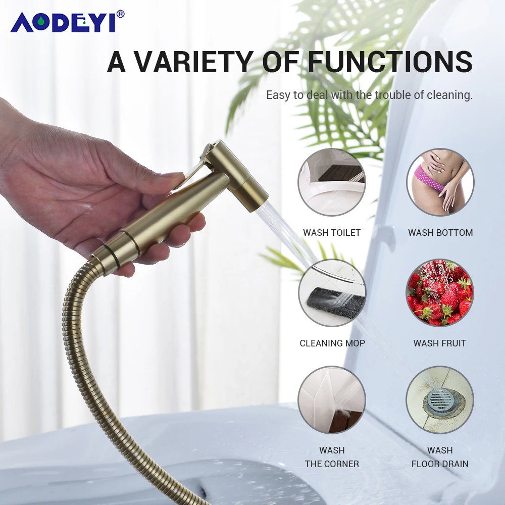 handheld bidet sprayer set for toilet brass hot cold hand bidets brushed gold bathroom faucet shower head self cleaning black free global shipping
