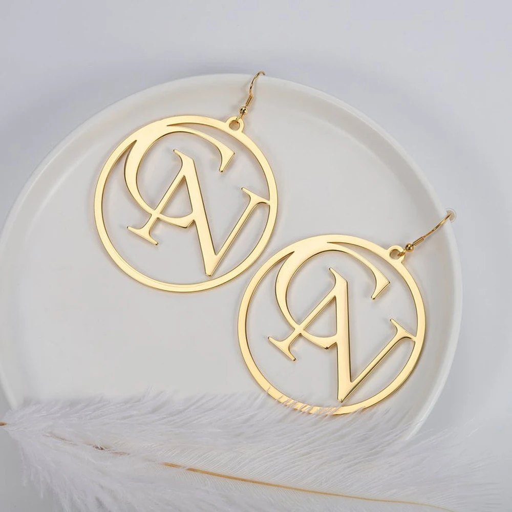 Personalized Hoop Earrings Custom Name Initials Letter Stainless Steel Big Earring for Women Trendy Gold Jewelry Aretes De Mujer