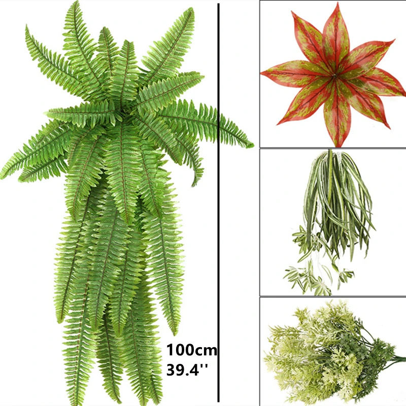 

Artificial Fern 100cm Fake Persian Grass Boston Fern for Plant Wall Accessories Fake Greenery for Wedding Decor Home Garden