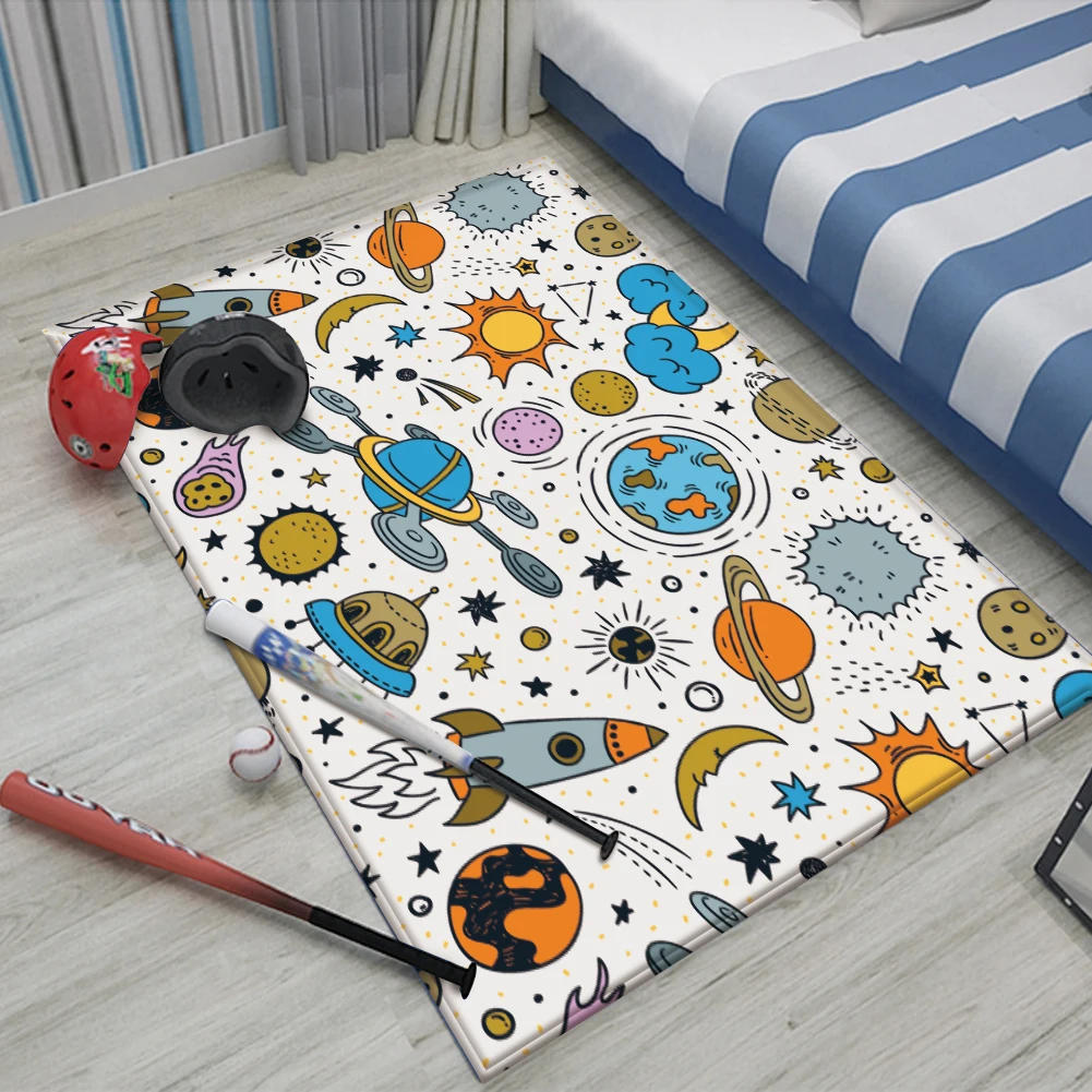 

Top Quality Interest Rocket space Pattern Children Flannel Carpet Baby Hand Print Rug Baby Play Mat Rectangular Children Carpet