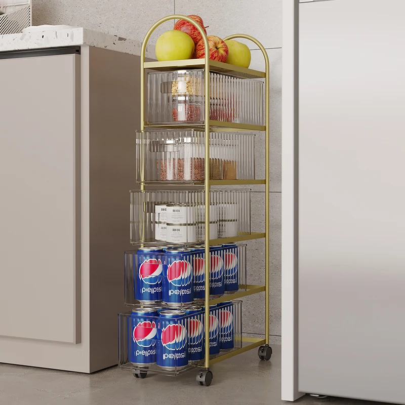 

Multi-storey floor-to-ceiling shelving bedroom side kitchen shelf movable next to sofa storage with wheel narrow seam frame trol