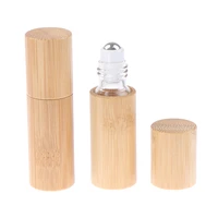 1pcs 5ml natural bamboo refillable empty essential oil perfume fragrance scent steel roller ball bottle for home travel salon