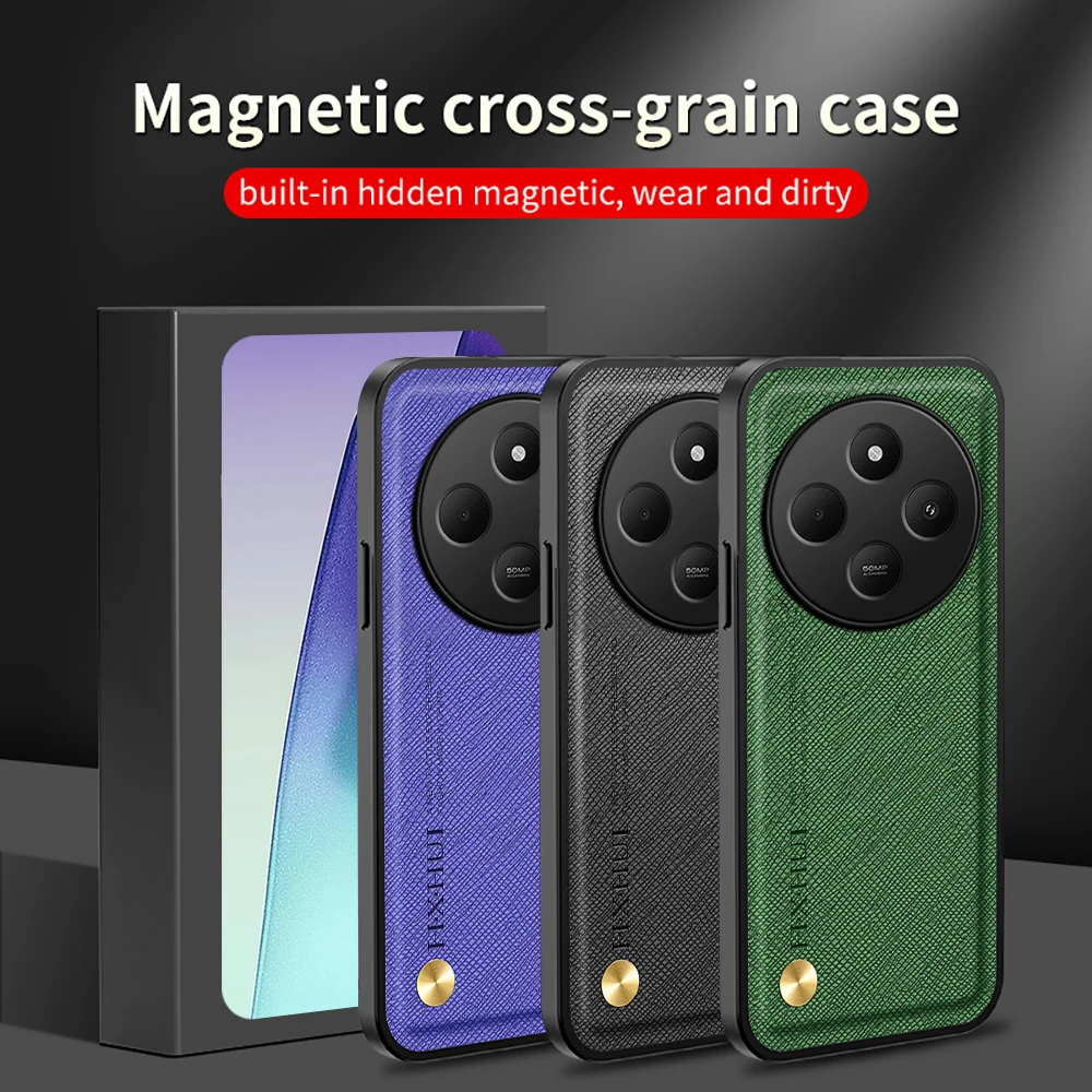 Чехол для Xiaomi Redmi 14C крестообразный кожаный текстурный Магнитный чехол на Redmi14C 14 c