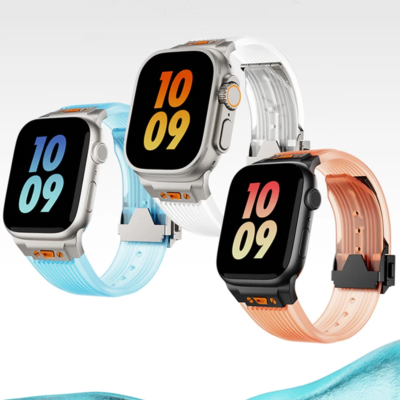 Силиконовый прозрачный ремешок для Apple Watch Ultra 2 49 мм 44 45 спортивный браслет iWatch Series