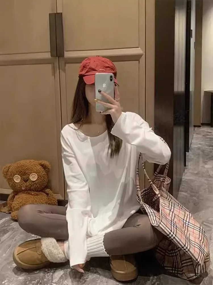 Белая нижняя рубашка на флисовой подкладке женская осенне-зимняя толстовка с