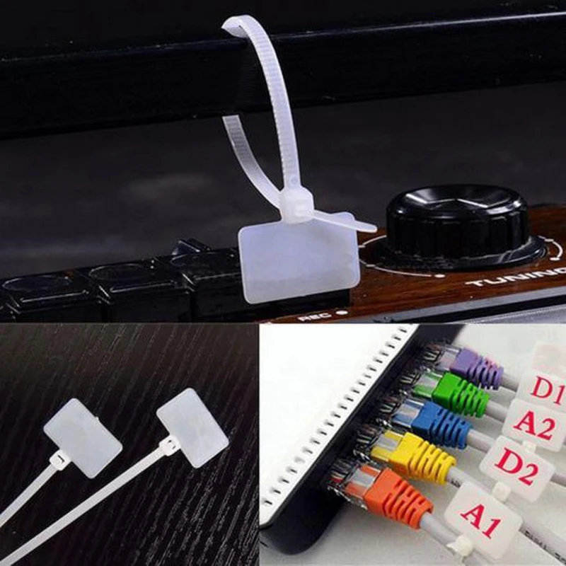 

Plastic 100pcs Nylon Self-Locking Label Tie Network Cable Marker Cord Wire Straps Zip Wires Marking Suitable