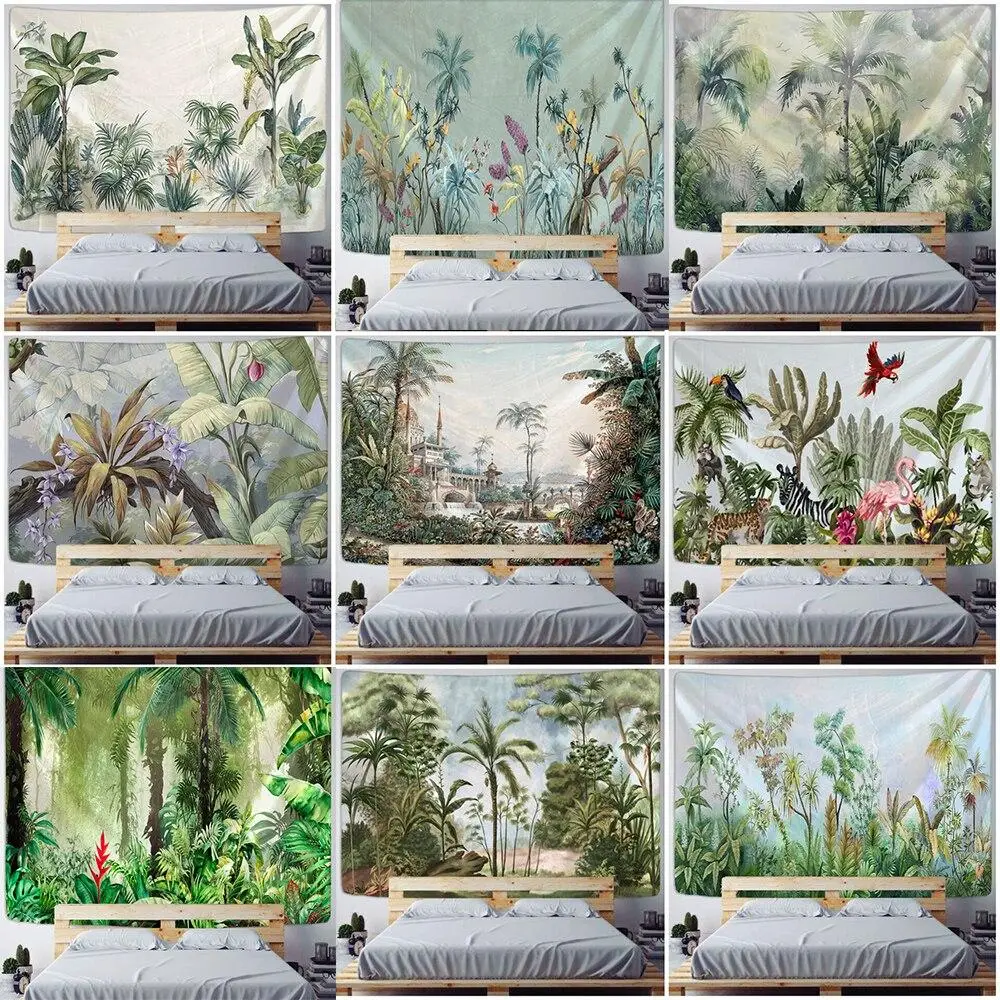 

Palm Tree Tapestry Wall Hanging Tropical Leaves Flowers Pattern Beach Wall Tapestry Animal Backdrop Wall Cloth Carpet Tapestries