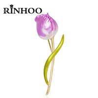 rinhoo new enamel purple tulip flower brooches for women elegant fashion classic flower weddings office party brooch pins gifts