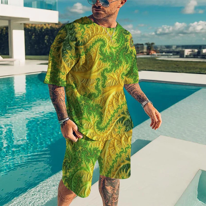 

Футболка с круглым вырезом для мужчин, популярный спортивный комплект в стиле Харадзюку, футболка и шорты с 3D-принтом, в стиле унисекс, лето