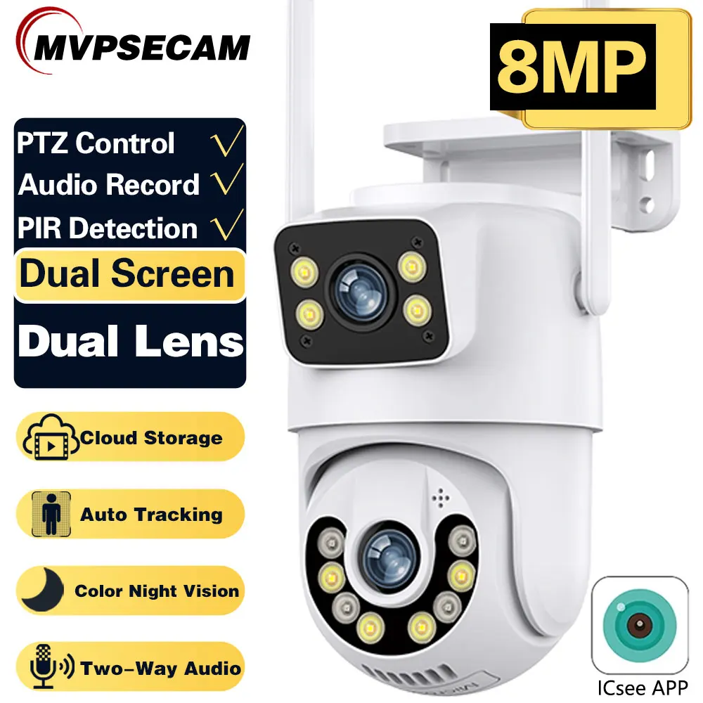 

Outdoor Wifi IP Camera 8MP 4K HD Security CCTV Camera Dual Screen Ai Human Detection Auto Tracking Video Surveillance iCSee