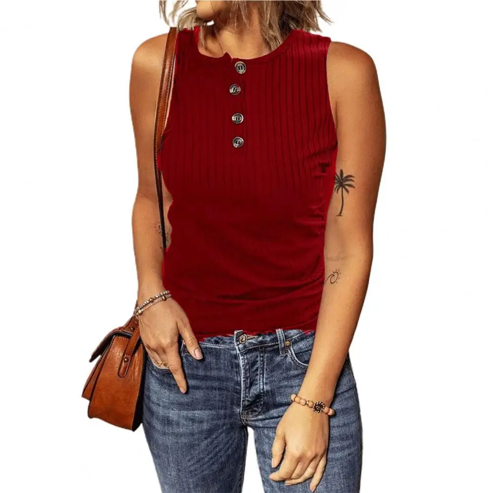 

Women Tank Top Solid Color Slim Fit Sleeveless Elastic Women Tank Top for Daily Wear