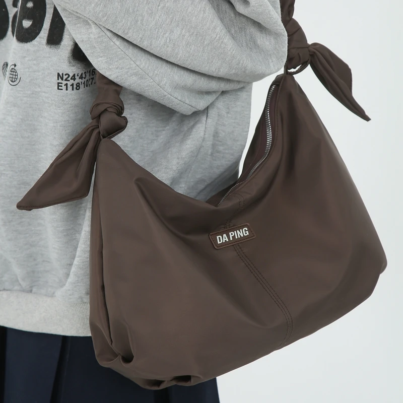 

Women Bag New Nylon Bucket Fashion Solid Zipper SOFT Shoulder Bag Purses and Handbags Luxury Designer Black Tote Bag
