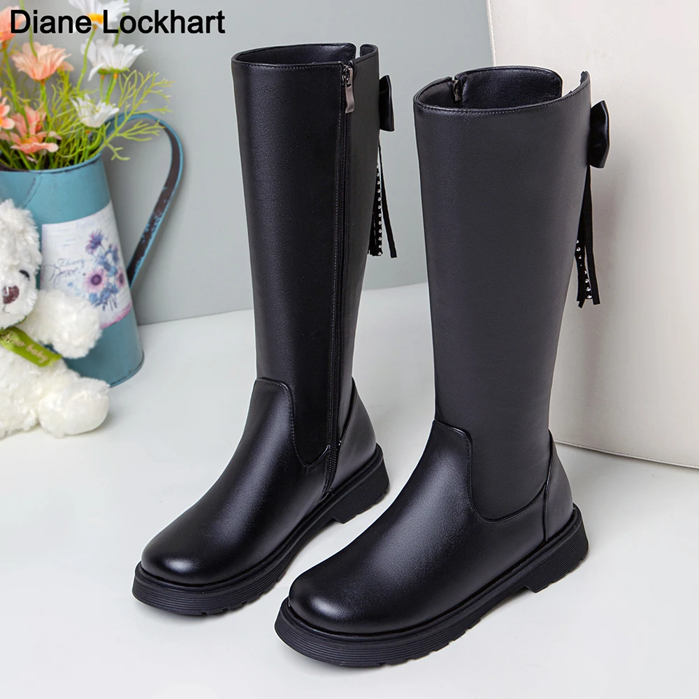 

British Style Thigh high Boots Women Vintage Flat knee hight Riding Bottes Girl Keep Warm Round Toe Bow Shoes Knight Booties 33
