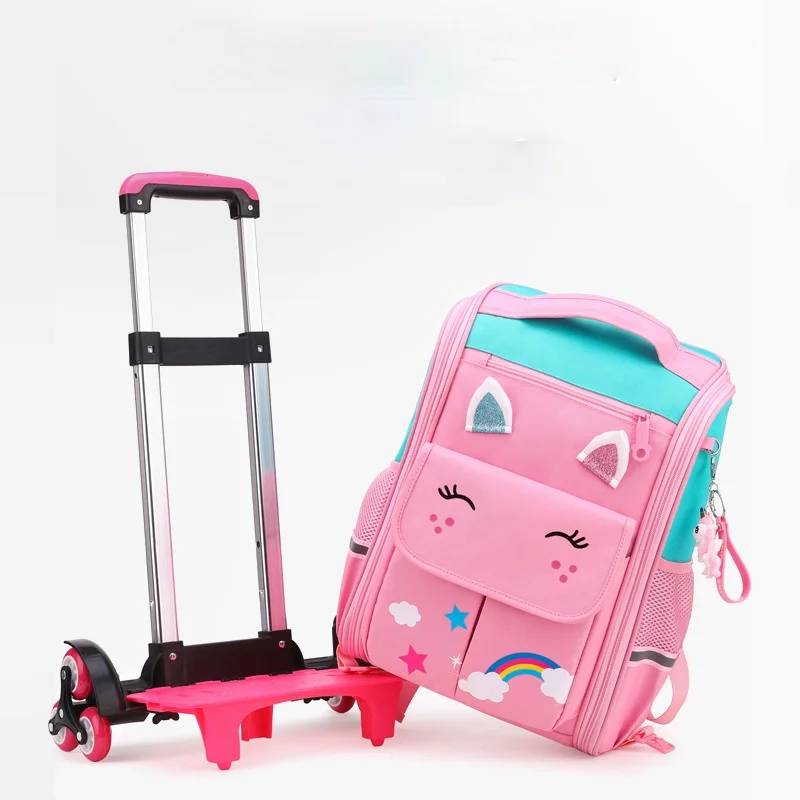 Trolley School Bags 2/6 trolley school backpack Girls boys Backpack Wheels School Bags Detachable Children Rolling Backpacks